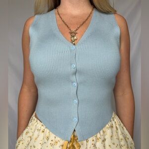 Light Blue Ribbed Knit Vest